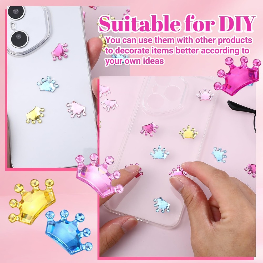 200 Pcs Mini Resin Crown, Multicolor Plastic Crowns, Flat Back