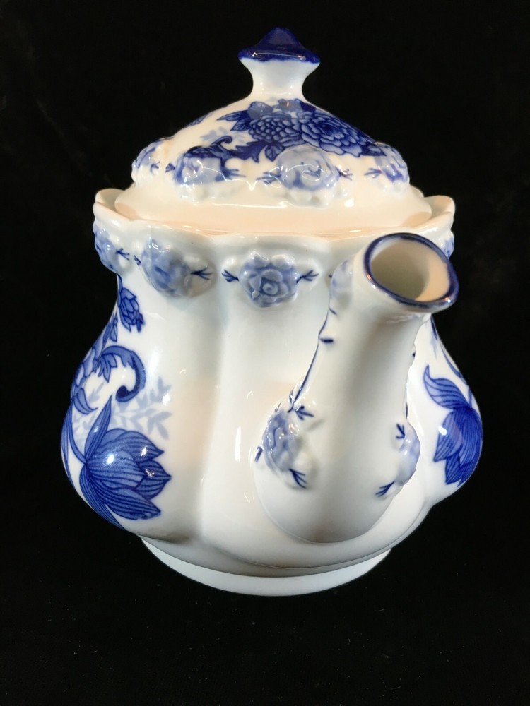 Embossed Blue Floral Ceramic Tea Pot