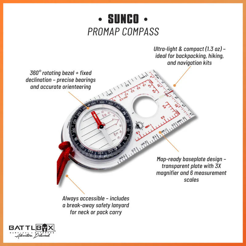 SunCo ProMap Compass Ultra Lightweight Baseplate Map Compass