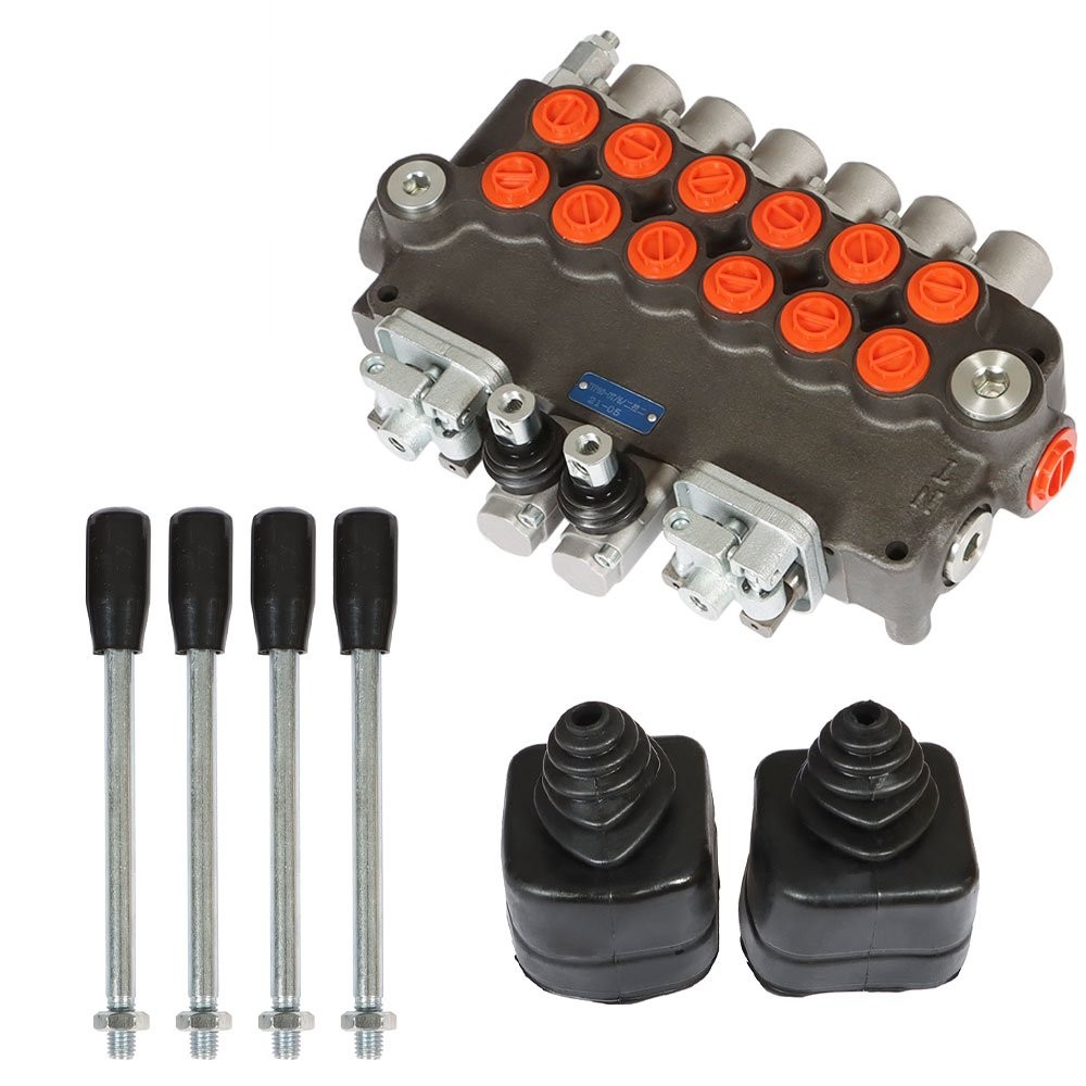 6 Spool 21 GPM,3625 PSI Hydraulic Directional Control Valve SAE  w/ 2 Joysticks