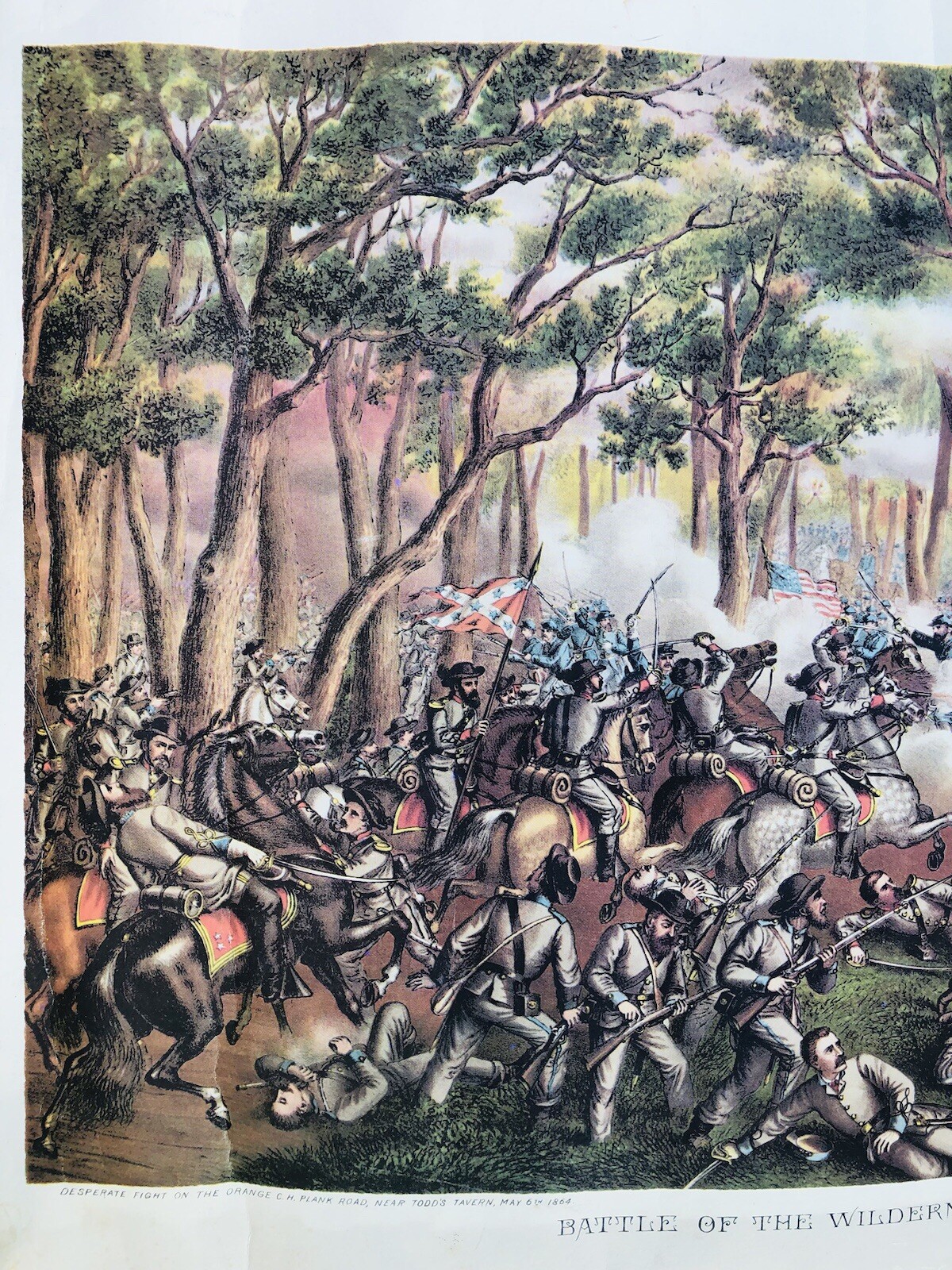 1887 Kurz & Allison "BATTLE OF THE WILDERNESS" 1864 Civil War Lithograph Print