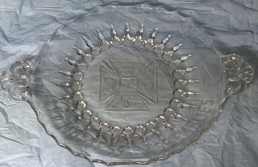 1950 Hostess Assemblies Serving Dish Clear Glass Handle Plate