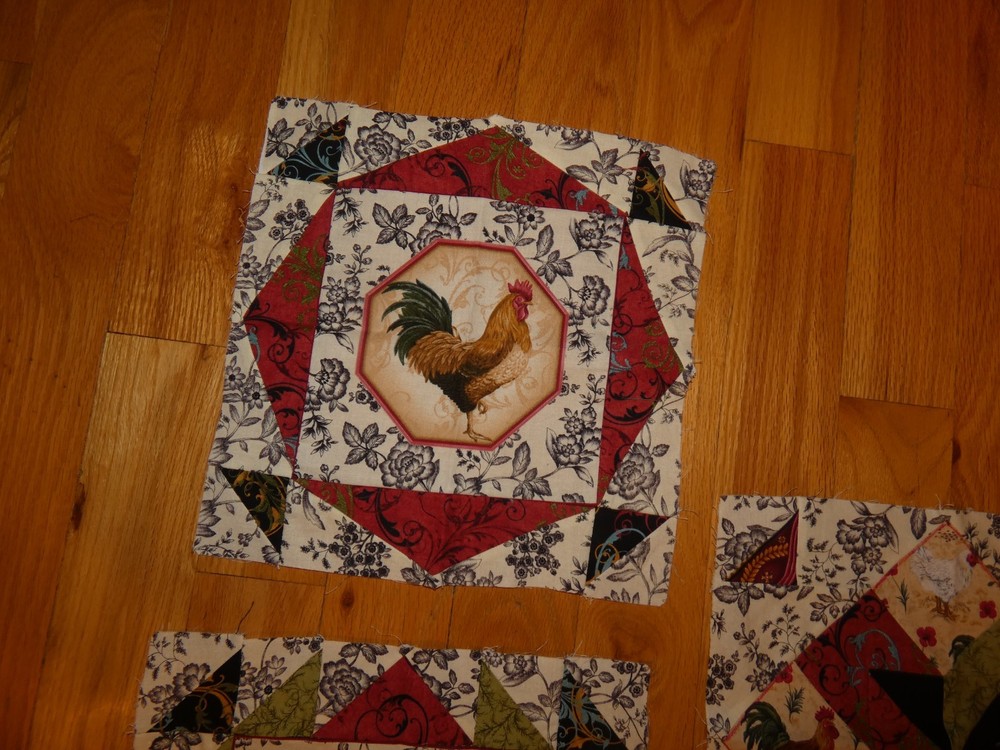 Rooster & Hen Quilt Blocks Handmade Pieced Sampler Each Different
