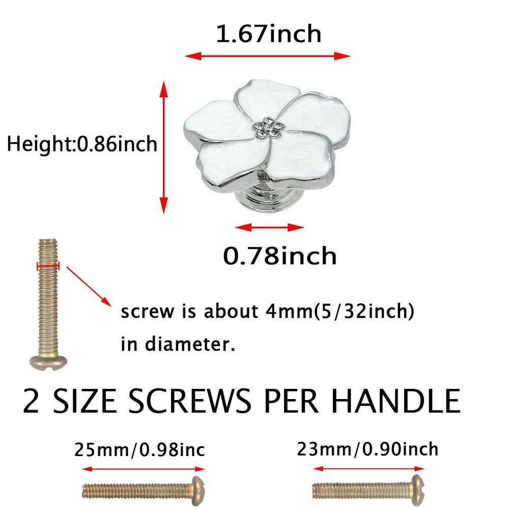 4pcs White Flower Petal Handles Kitchen Cabinet Drawer Knobs & Pulls (Silver,...