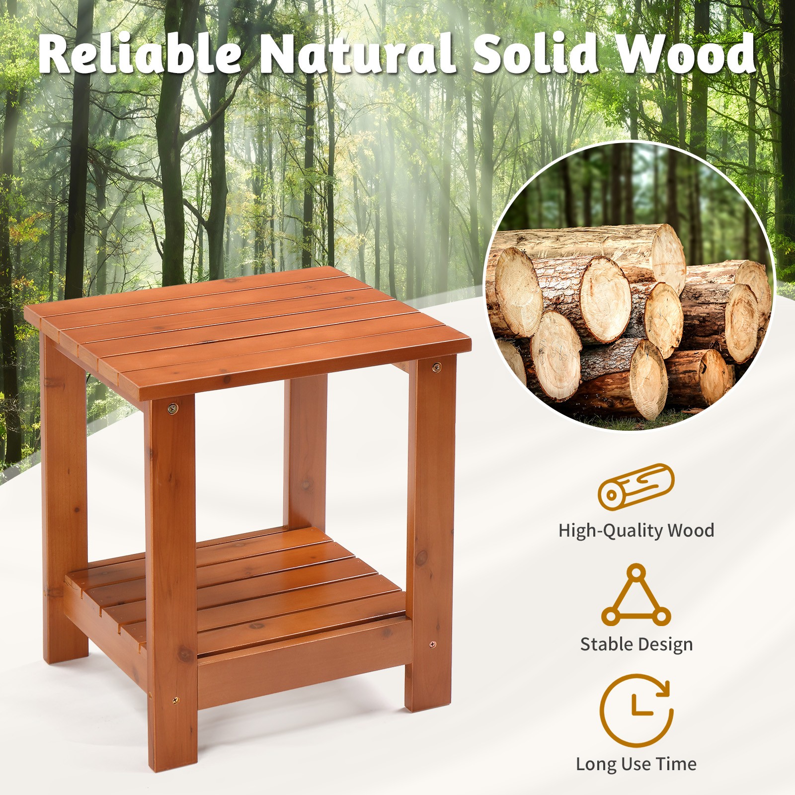 In/Outdoor 18" H Portable Wood Side Table Small Square Patio Weather Resistant