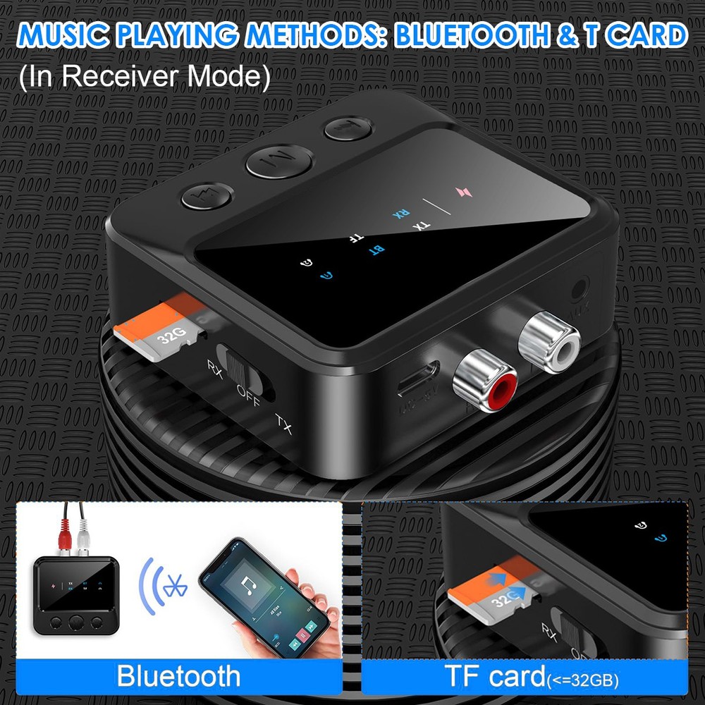 Bluetooth 5.4 Wireless Transmitter Receiver HiFi Audio Music Adapter AUX RCA
