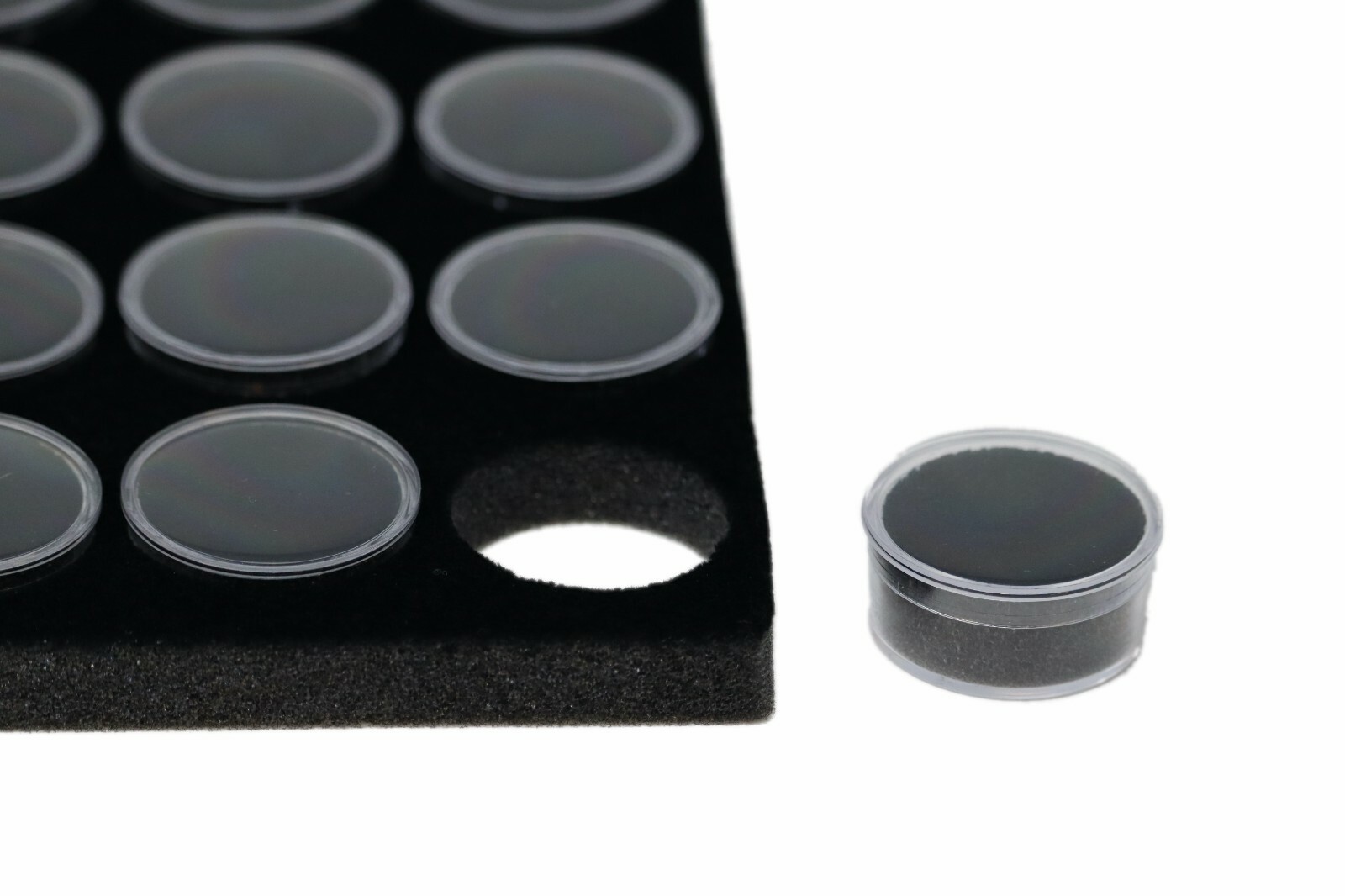 36 1/2 Dollar Size Lucite Cups in 14 x 8 x 1 Riker Display Case Coins Buttons