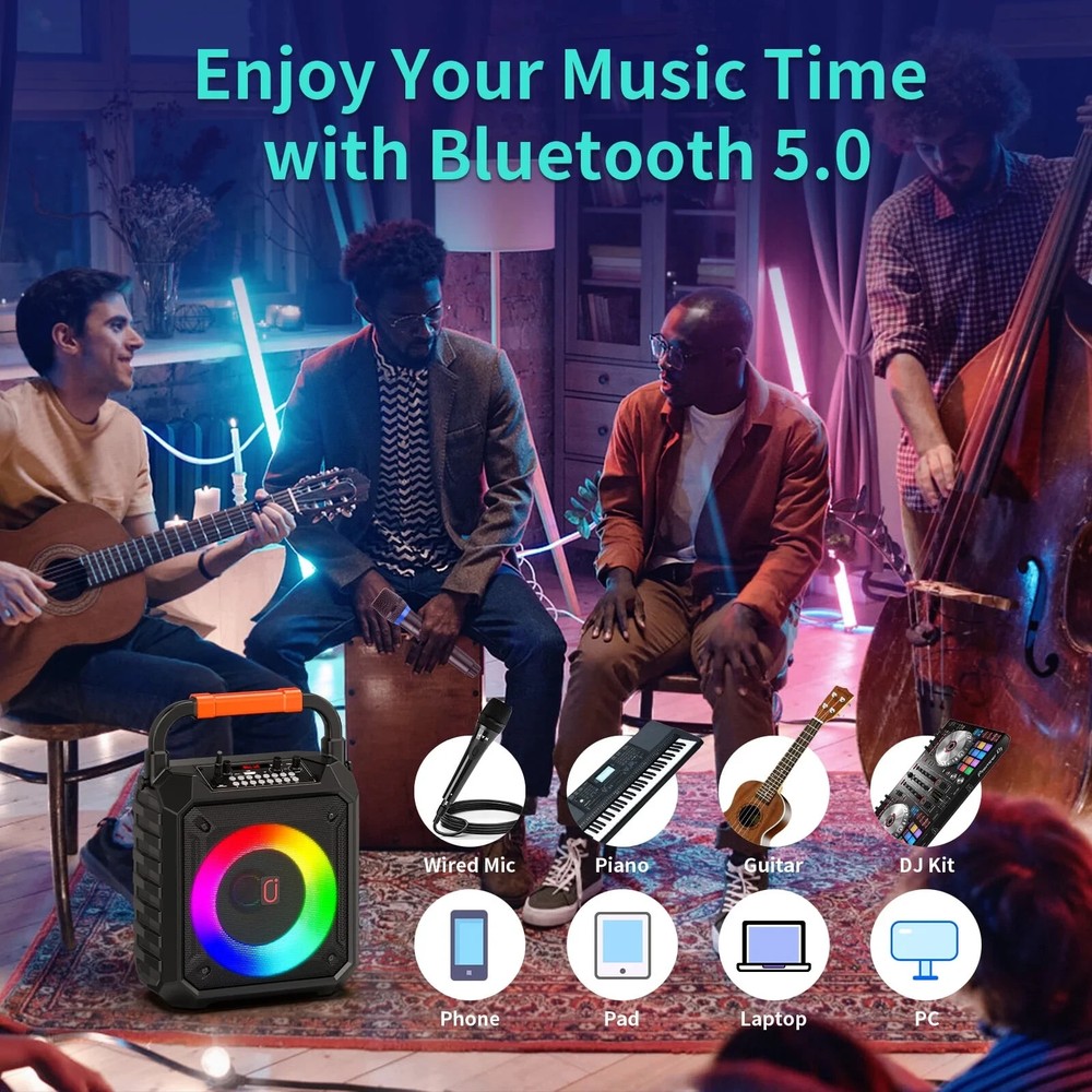 Karaoke Machine w/2 Wireless Microphone-Portable Bluetooth Speaker