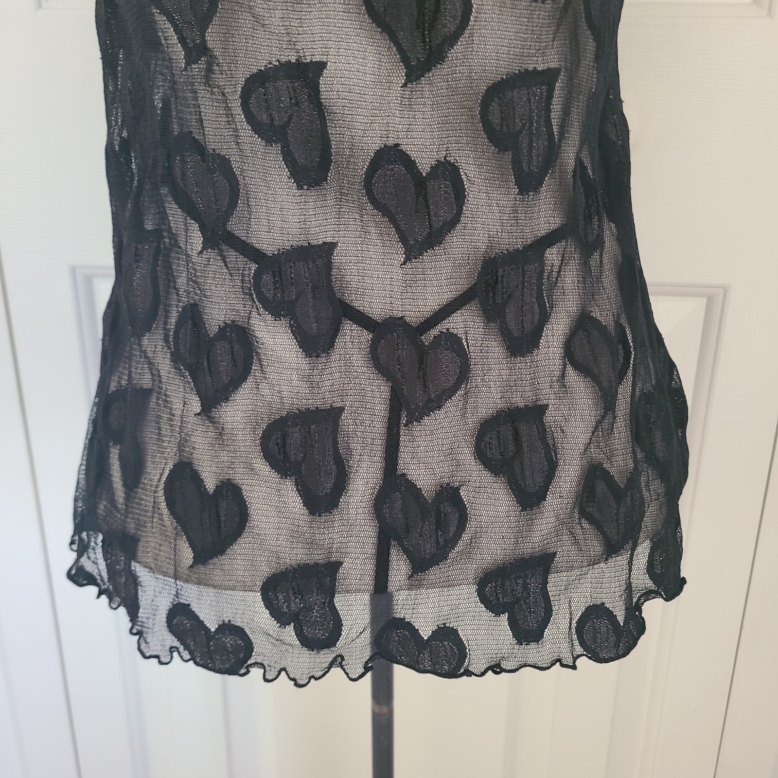 Y2K Victoria's Secret Sheer Mesh Babydoll Top Set S Hearts Flyaway Split Front