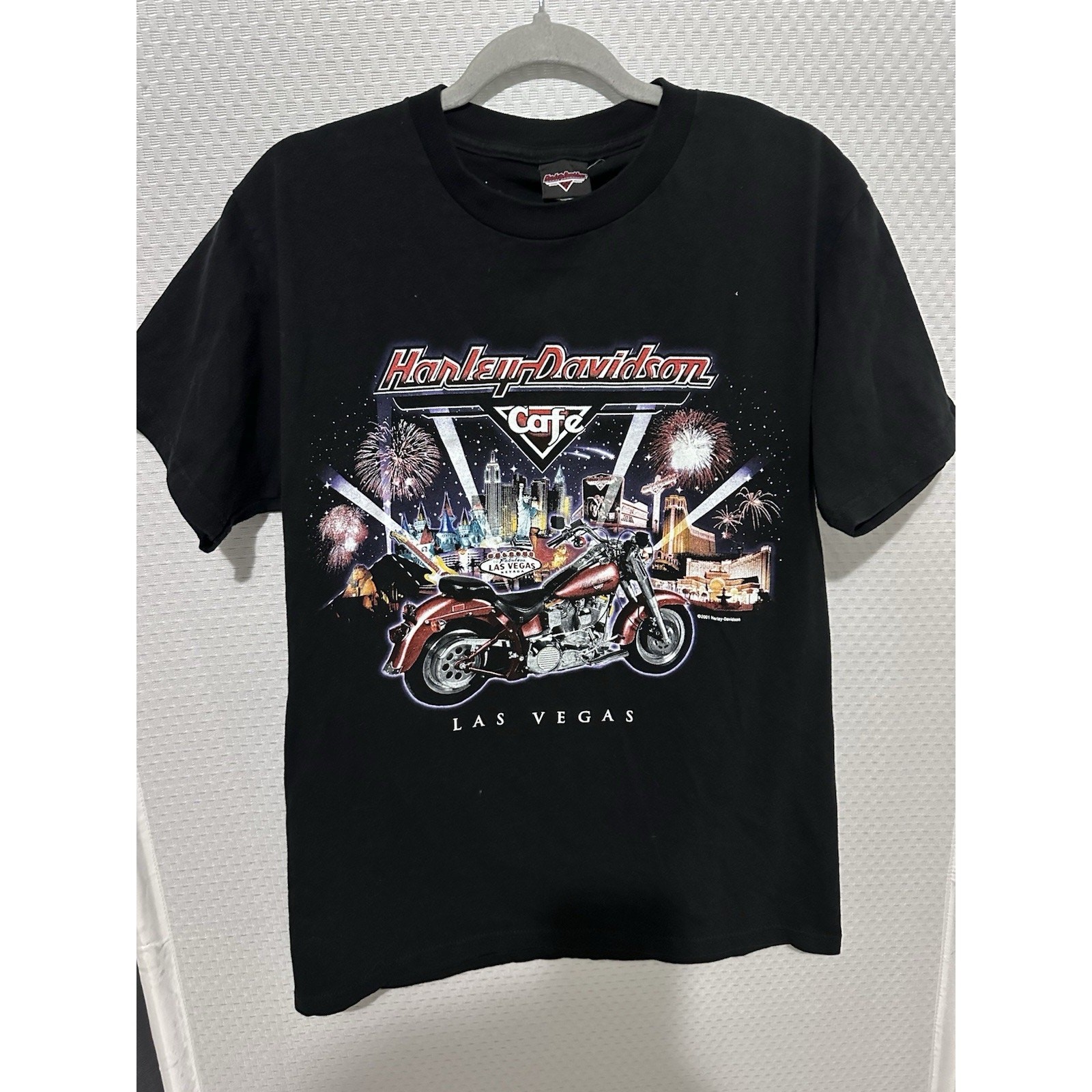 Harley Davidson 2001 Cafe Las Vegas T-Shirt Made in USA Black Motorcycle Medium