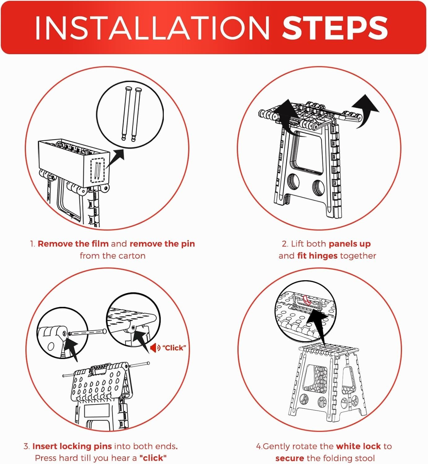 Folding Step Stool Plastic Foldable Stools Upgraded Lock Version 11" 16" 17.5"