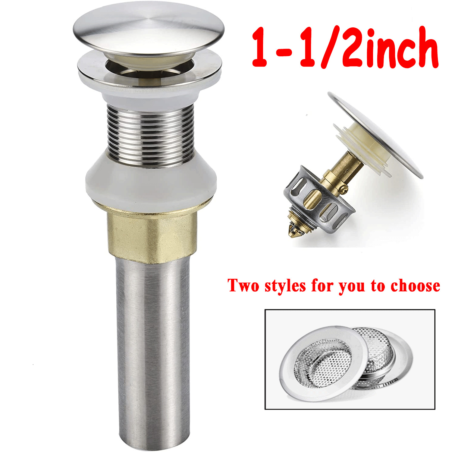 1PC Bathroom Sink Drain Brushed Nickel Vessel Basin Stopper with No Overflow
