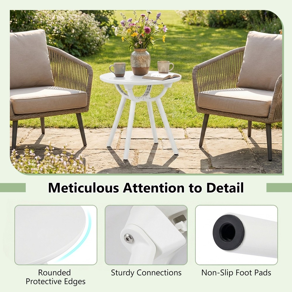 Outdoor Side Table, 20” Round Storage Side Table, Weather-Resistant End Table