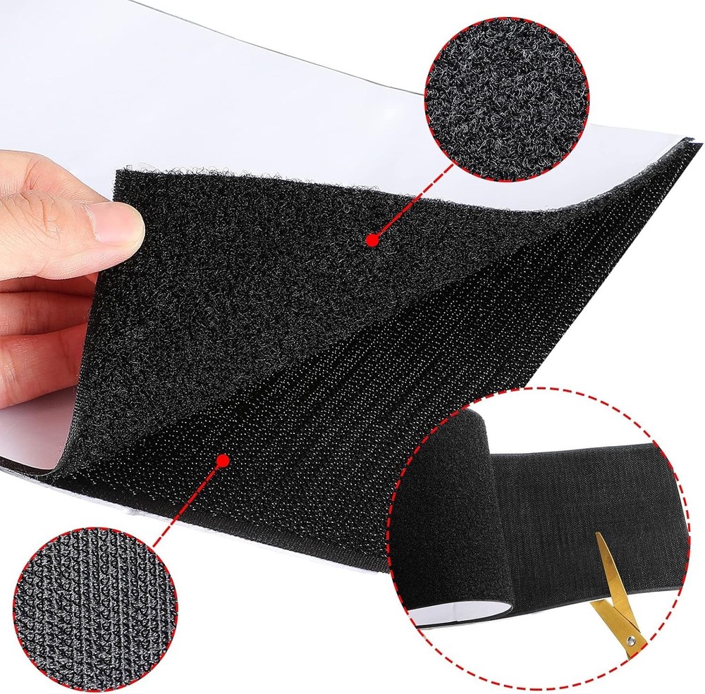 Versatile Black Hook & Loop Tape Strips for DIY - 6 Inch Width, 1 Yard Length