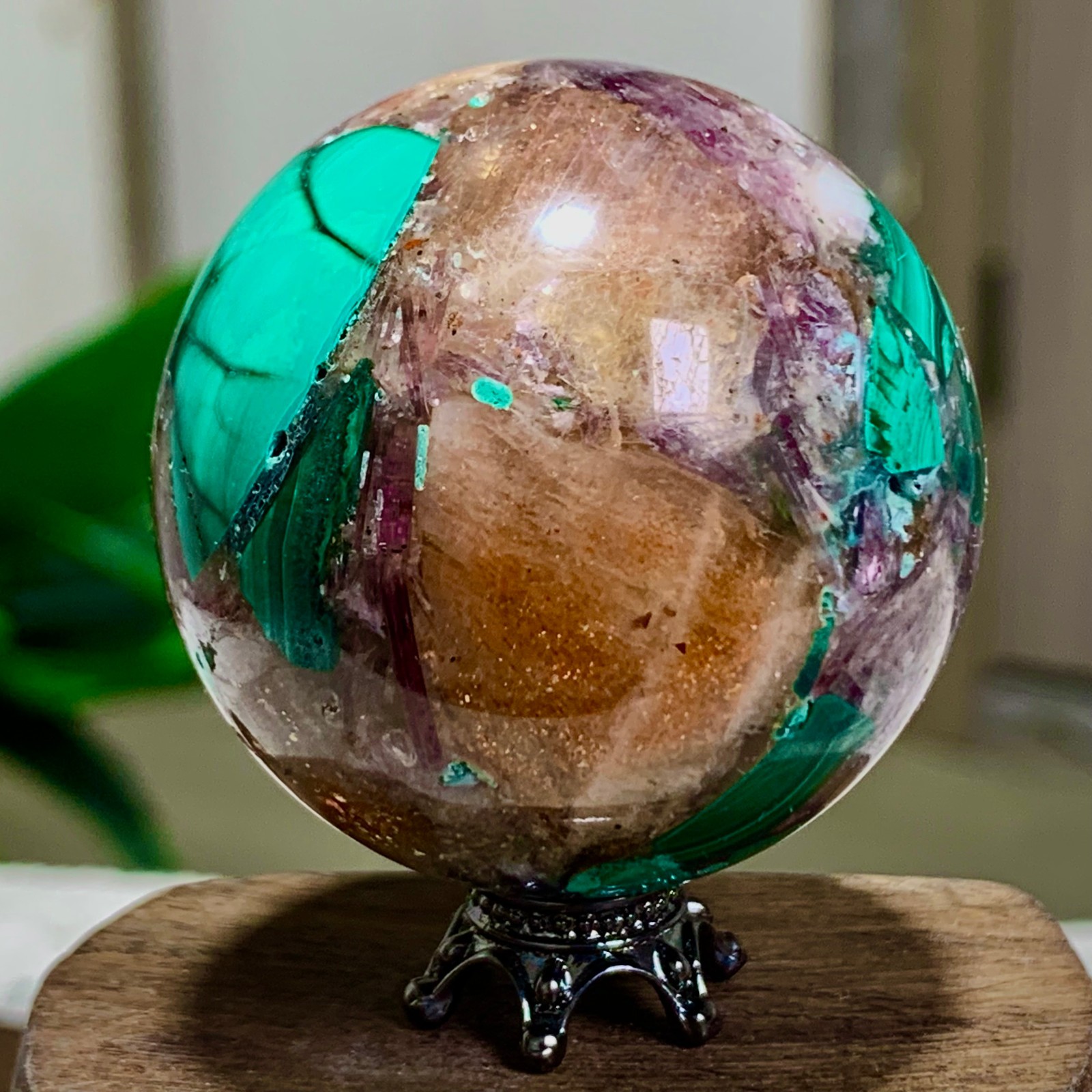 98G Newly discovered rare malachite purple mica symbiotic sphere restoration
