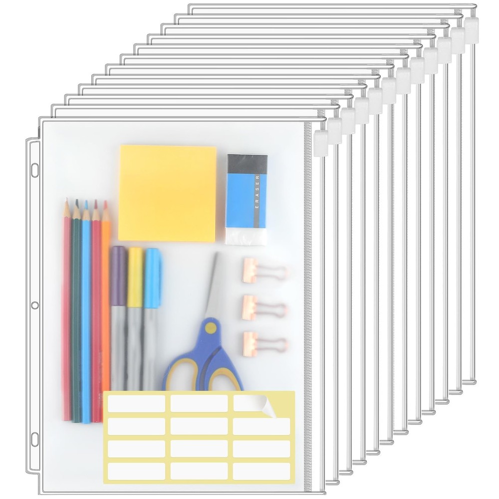 Supplies Binder Pouch, 3 Ring, 12 Pack, Clear