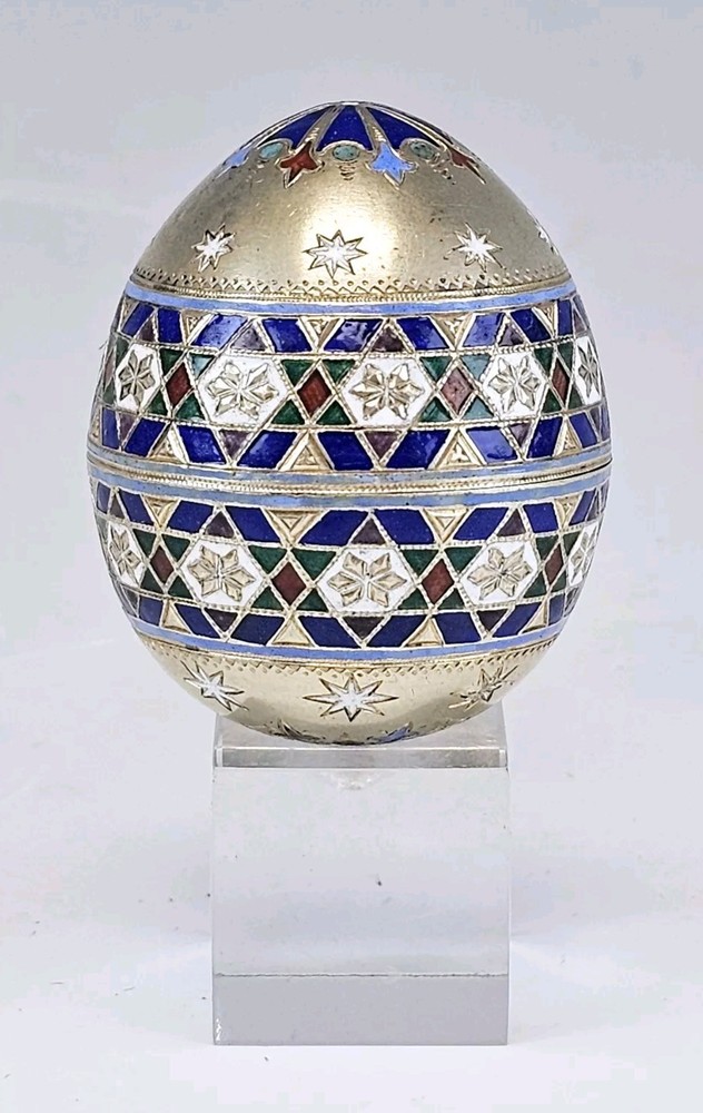 Fine 19C Russian Silver Champleve Enamel Easter Egg