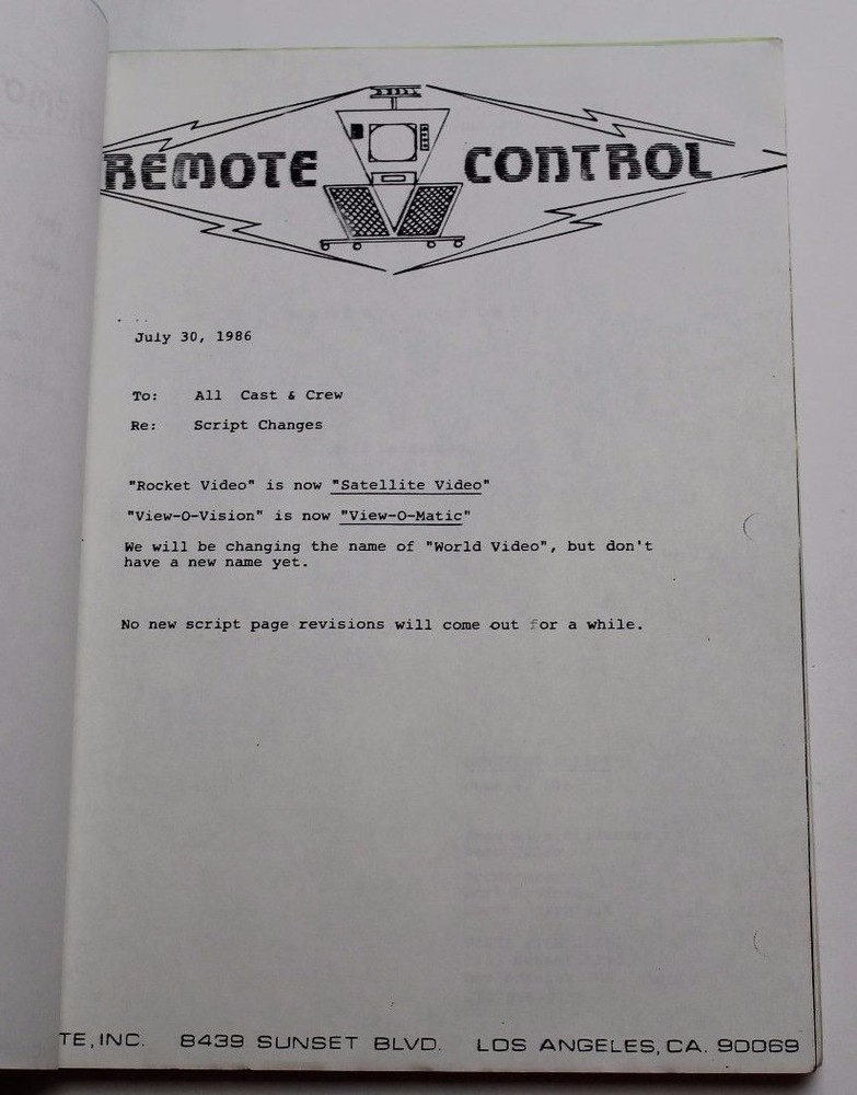 REMOTE CONTROL / 1986 Screenplay, Kevin Dillon Sci Fi alien brainwashing plot