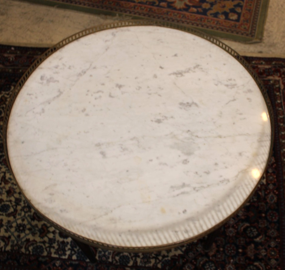 Antique French Louis XVI Mahogany Marble Top Bouillotte Round Side Table