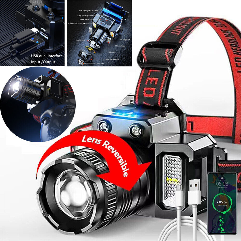 9900000LM Super Bright Motion Sensor Headlight Rechargeable Headlamp Flashlight