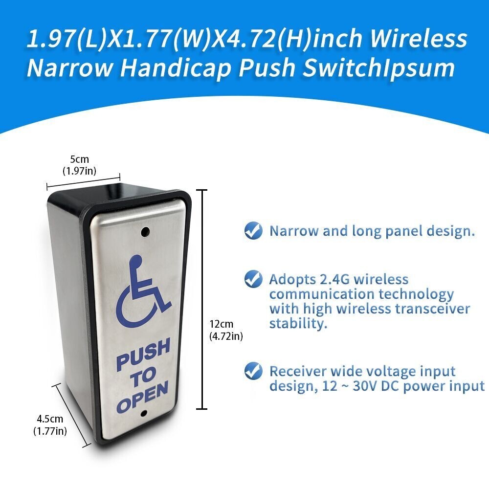 Handicapped Push Button for Automatic Door Opener,Single Narrow Wired Stainless