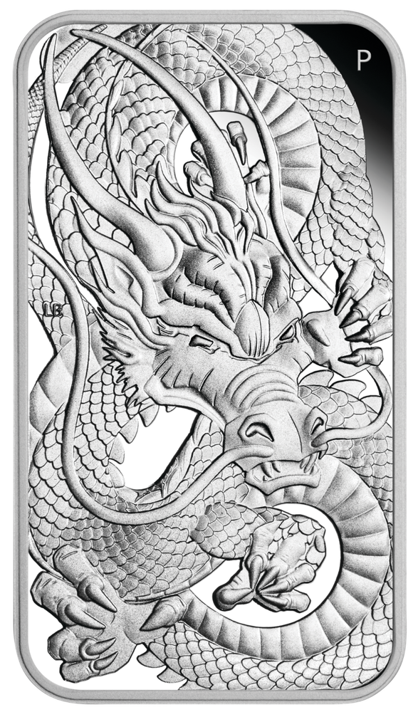 2021 DRAGON 1oz SILVER PROOF RECTANGULAR COIN AUSTRALIA 3,888 MINTAGE ONLY