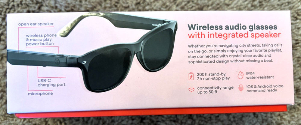 Wire IQ Wireless Smart Glasses Bluetooth Polarized Lenses Black Glossy Frames