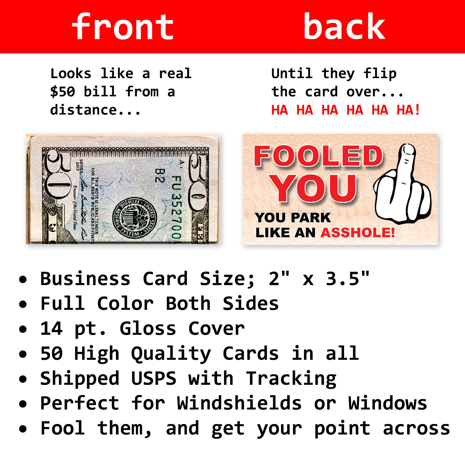 50 QTY Bad Parking Prank Cards Look Like Bills from a distance!