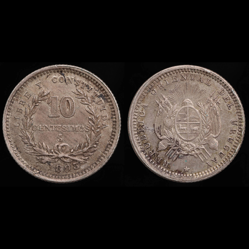 1893 Uruguay 10 centesimos coin