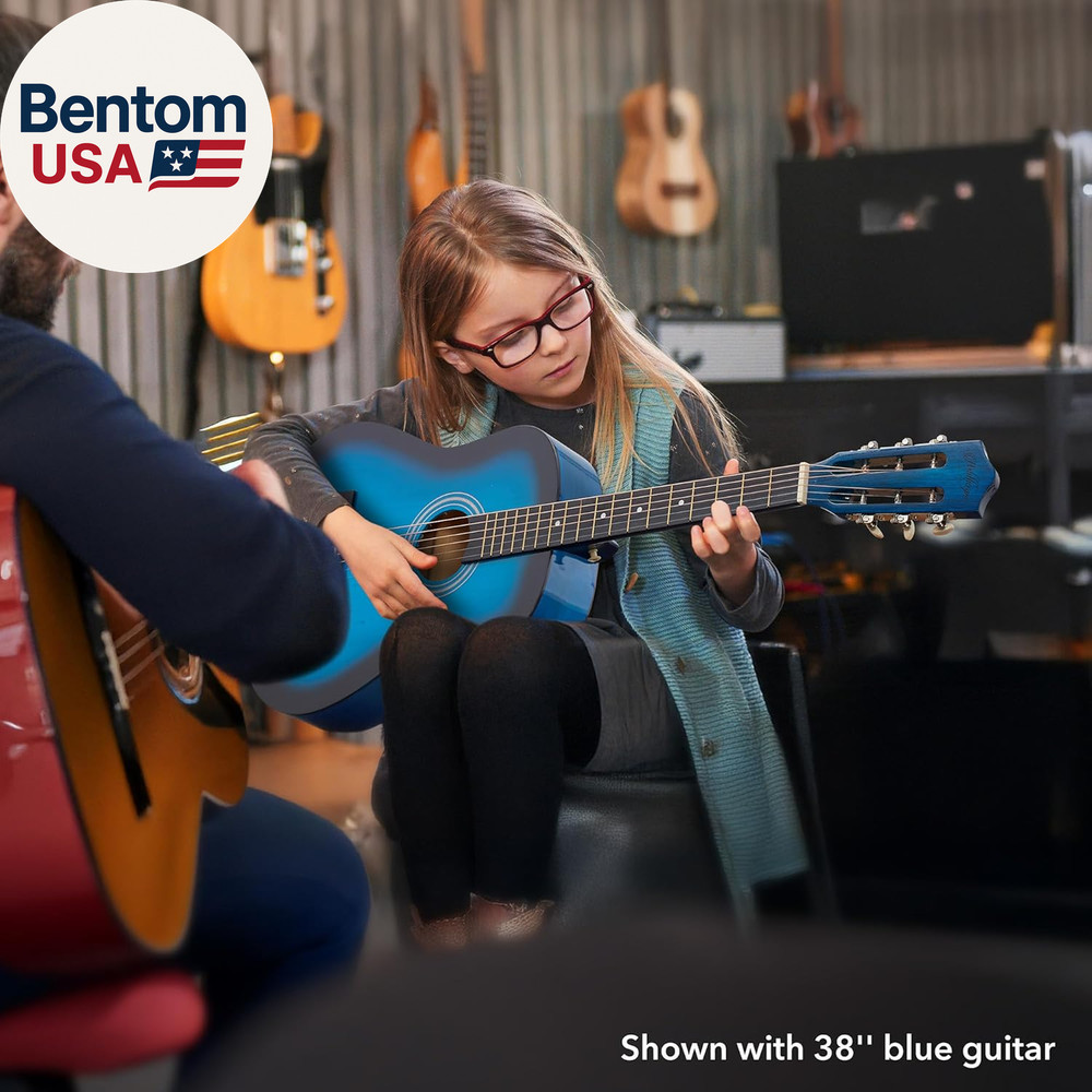 38-Inch Beginner Acoustic Guitar Package (Blue), Basic Starter Kit W/Gig Bag, St