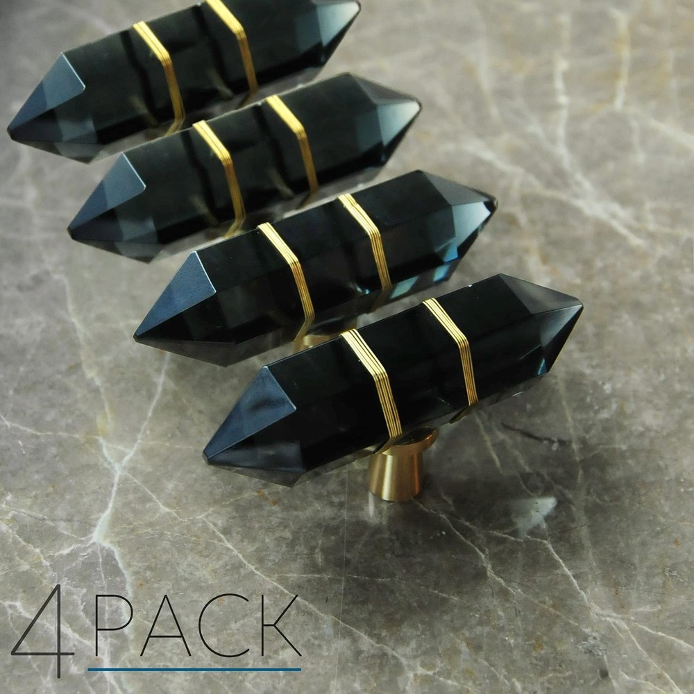 JEREVER 4 Pack Hexagonal Crystal Knobs Wire Wrapped Glass Brass Drawer Pull C...