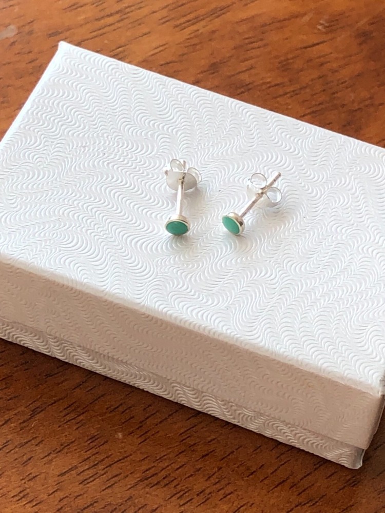 925 Sterling Silver Round Turquoise Stud Earrings Tiny Post Stud 3mm