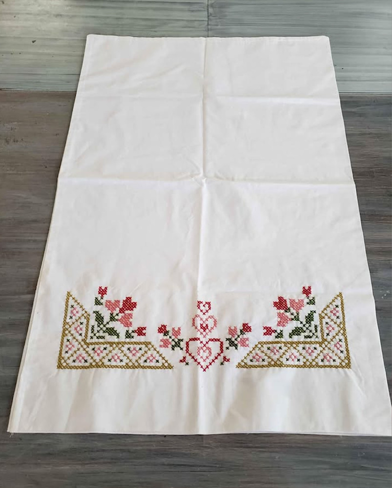 Homemade Pillowcase, cross stitched,