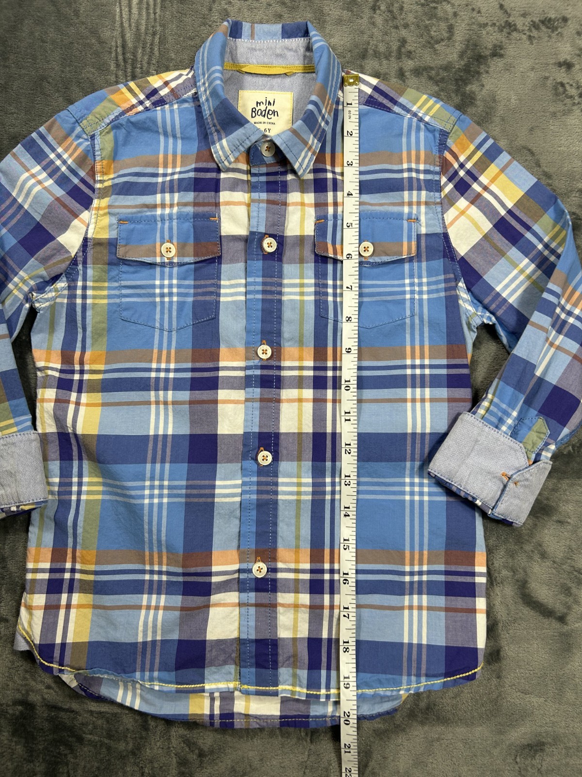 Mini Boden Button Up Shirt 5-6 Y EUC LOT of 2 Blue Plaid and Sailboats