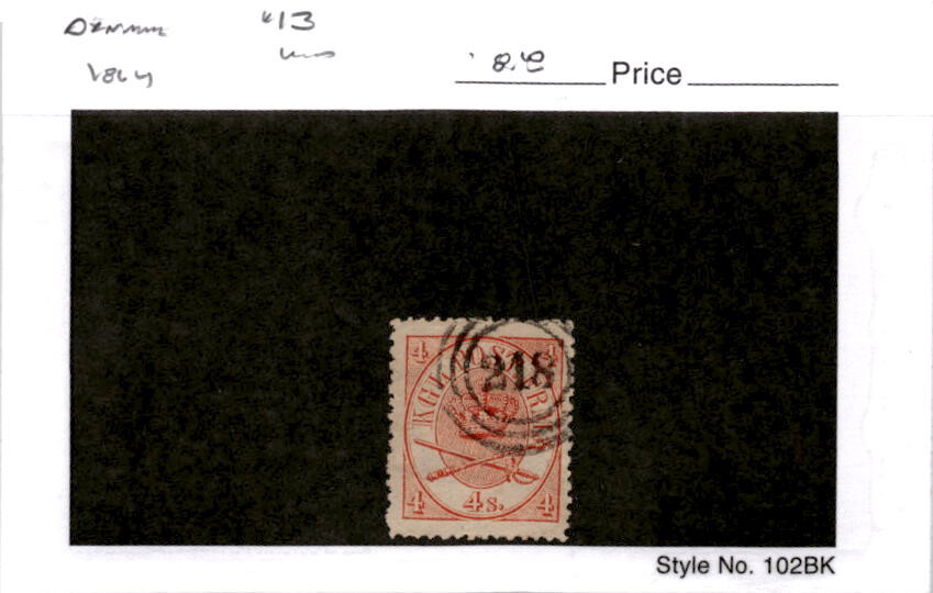 Denmark, Postage Stamp, #13 Used, 1865 Royal Emblem (AF)