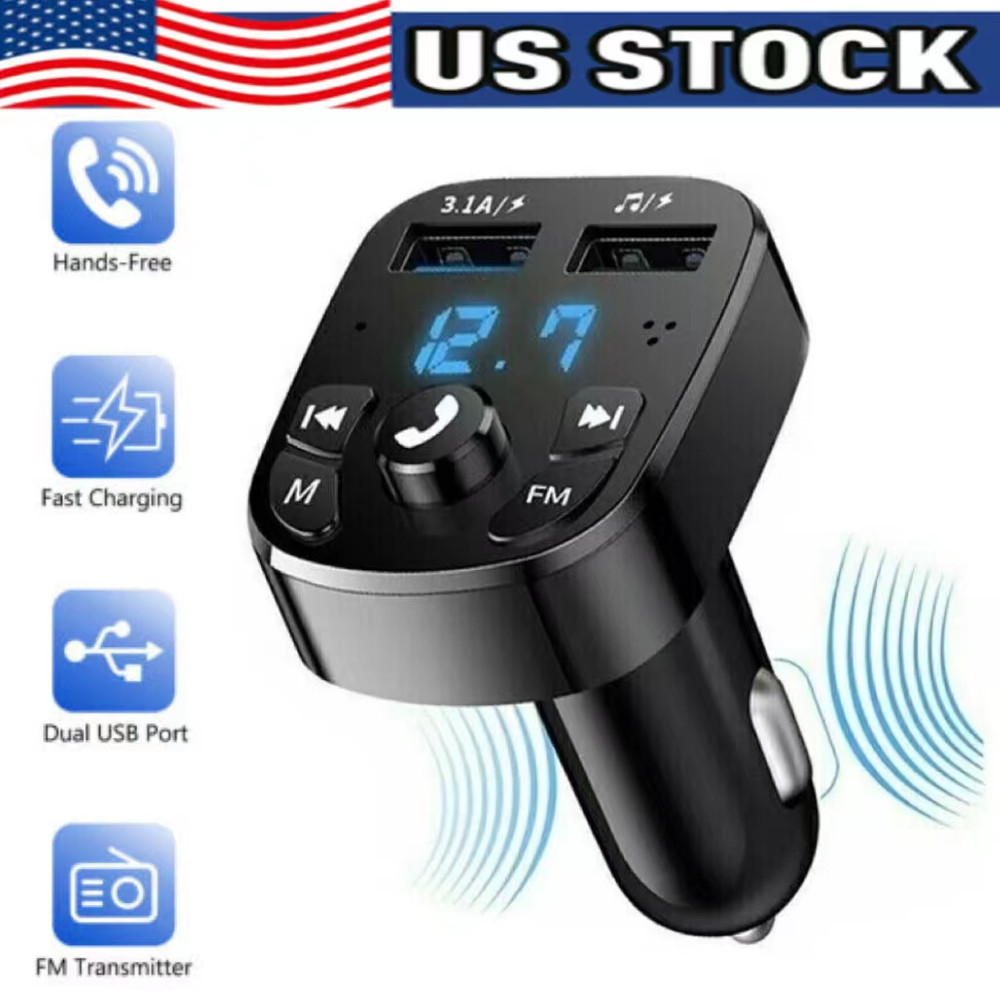 Bluetooth 5.0 Car Wireless FM Transmitter Adapter 2USB PD Charger Hands-Free Lot
