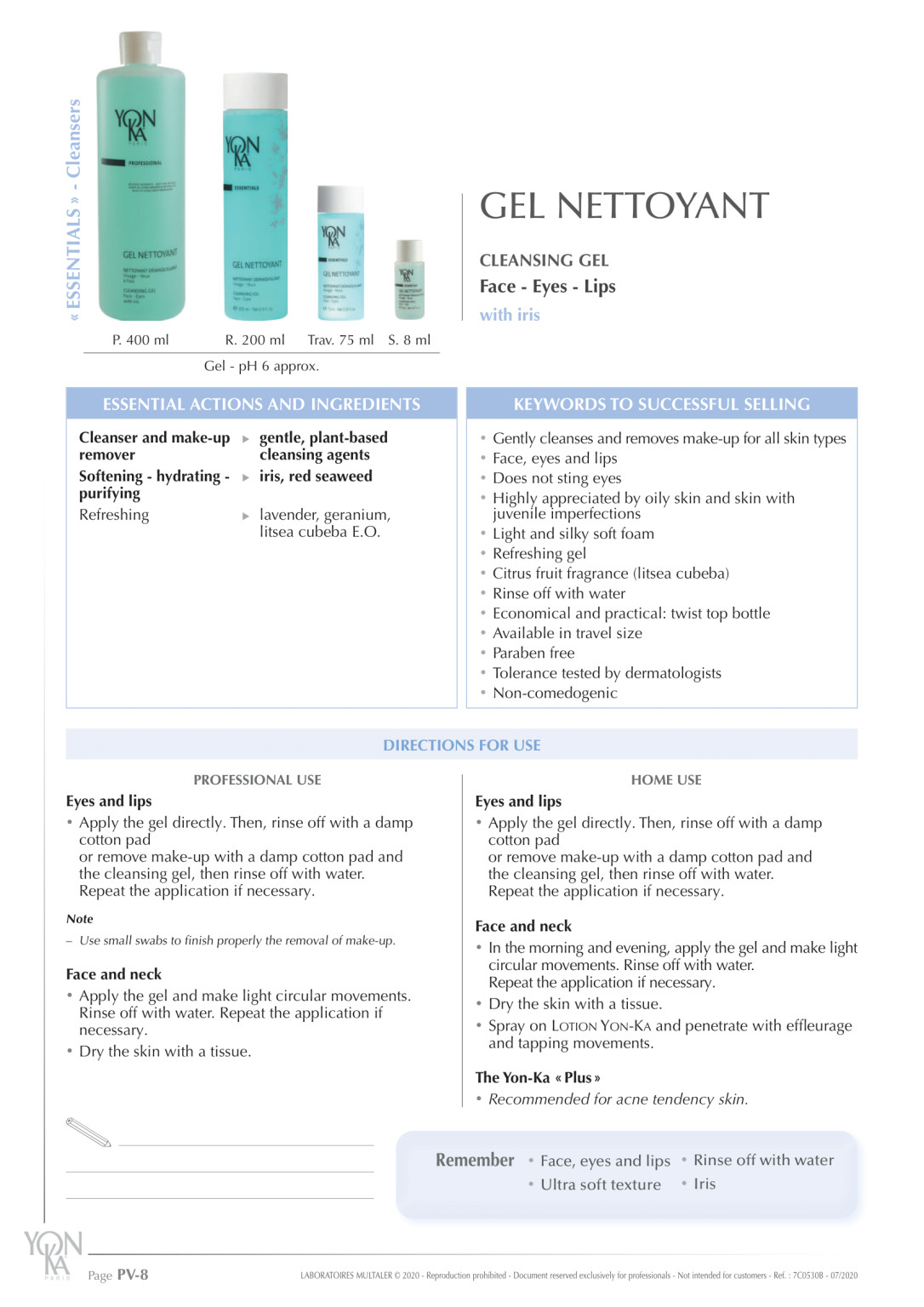 YonKa Gel Nettoyant (13.5oz / 400 ml) PRO / EXP 2028 / SEALED / SAME DAY SHIP