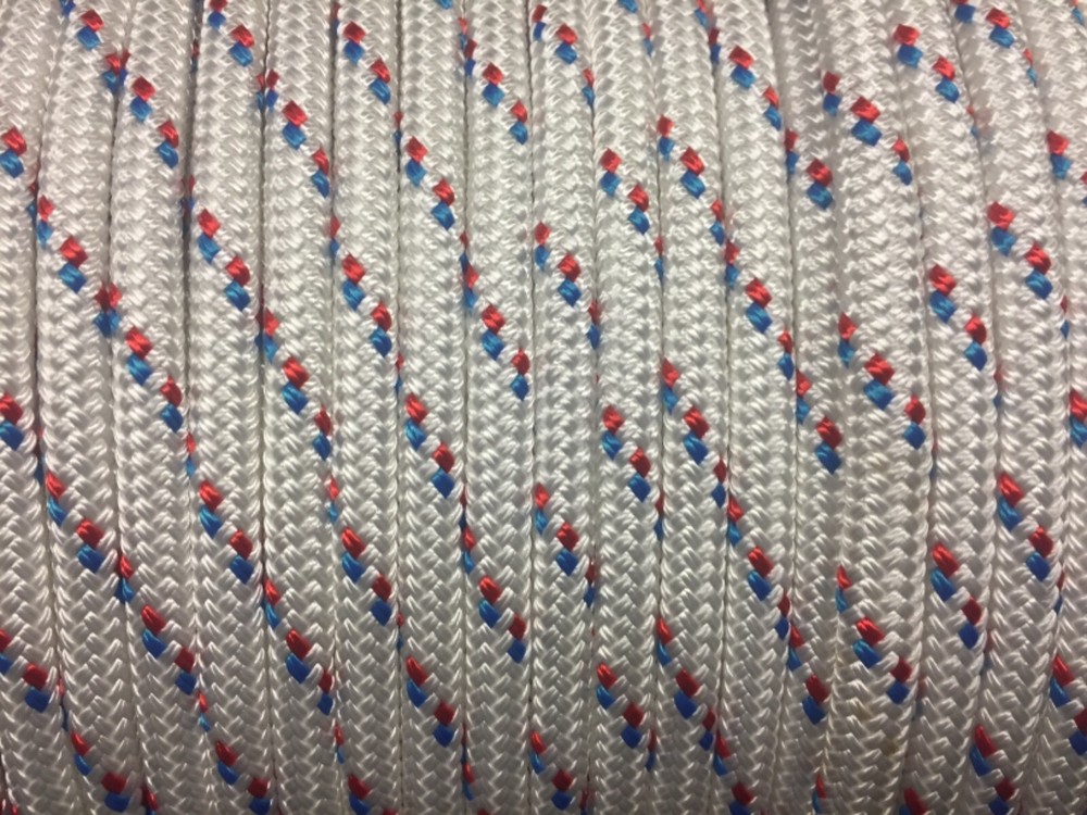 1/2" polyester double braid rope American made 600'  Blue red white