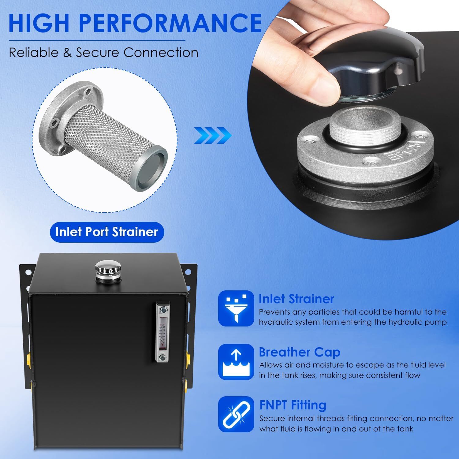 15-Gallon 14 Gauge Steel Hydraulic Fluid Reservoir Tank with Fill Cap Temp Gauge