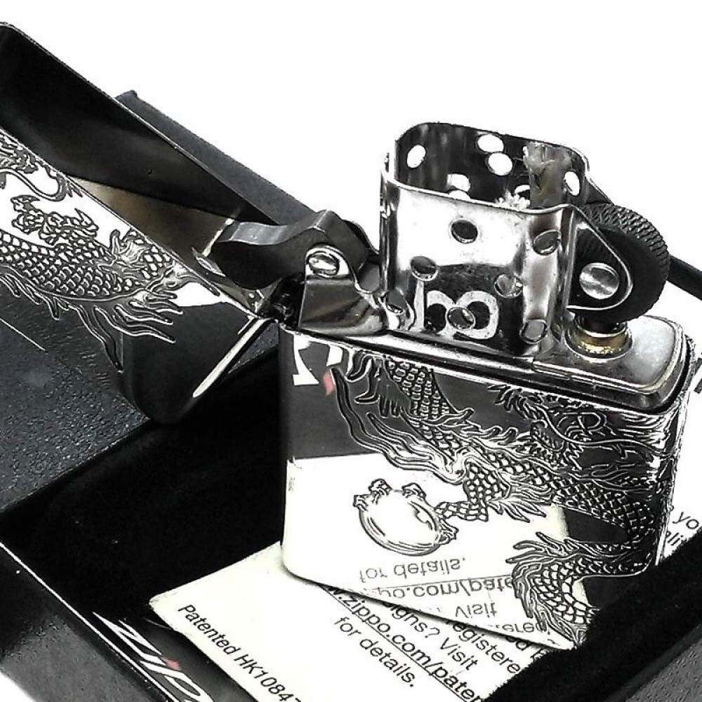 Zippo Dragon 2-sided continuous processing Japanese pattern Silver smoked finish