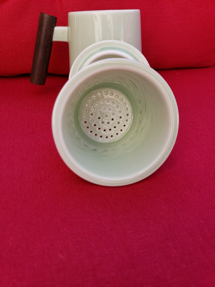 Tea Cup with Infuser and Lid,Ceramic Tea Infuser Mug Solid Wooden Handle,15.2 oz