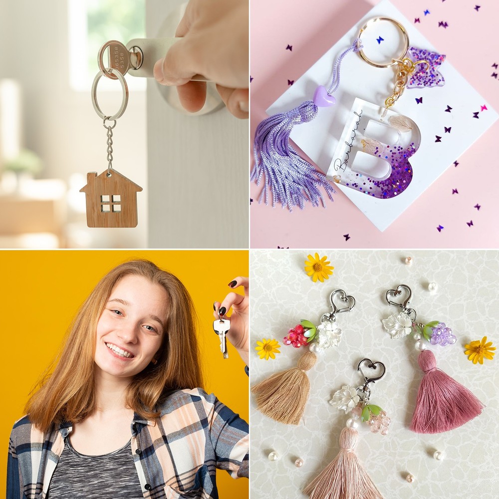 Split Keychain Ring 10Pcs Round Flat Key Holder with Open Jump Ring, Multi Color