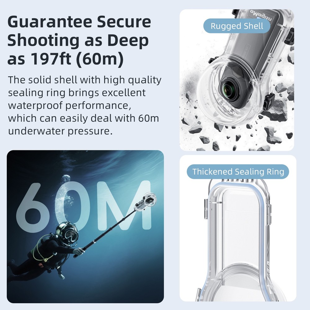 Quick Release Mount Invisible Diving Shell For Insta360 X5 60M Waterproof Case