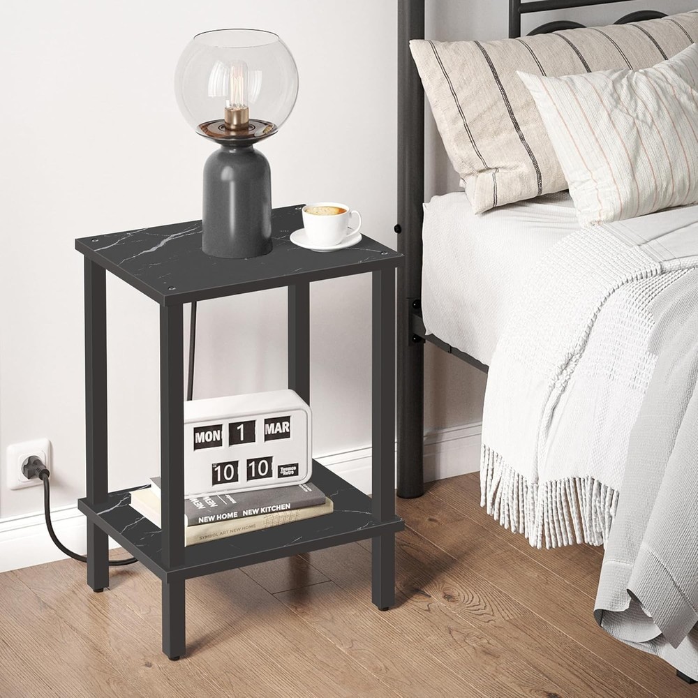 End Table Side Table Nightstand 2-Tier Storage Shelf Sofa Side Table Small Space