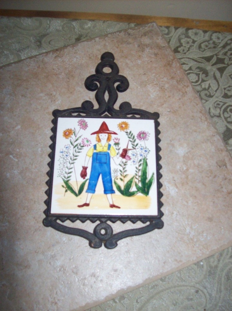 Vintage  / Antique  Iron / Ceramic Trivet  Japan