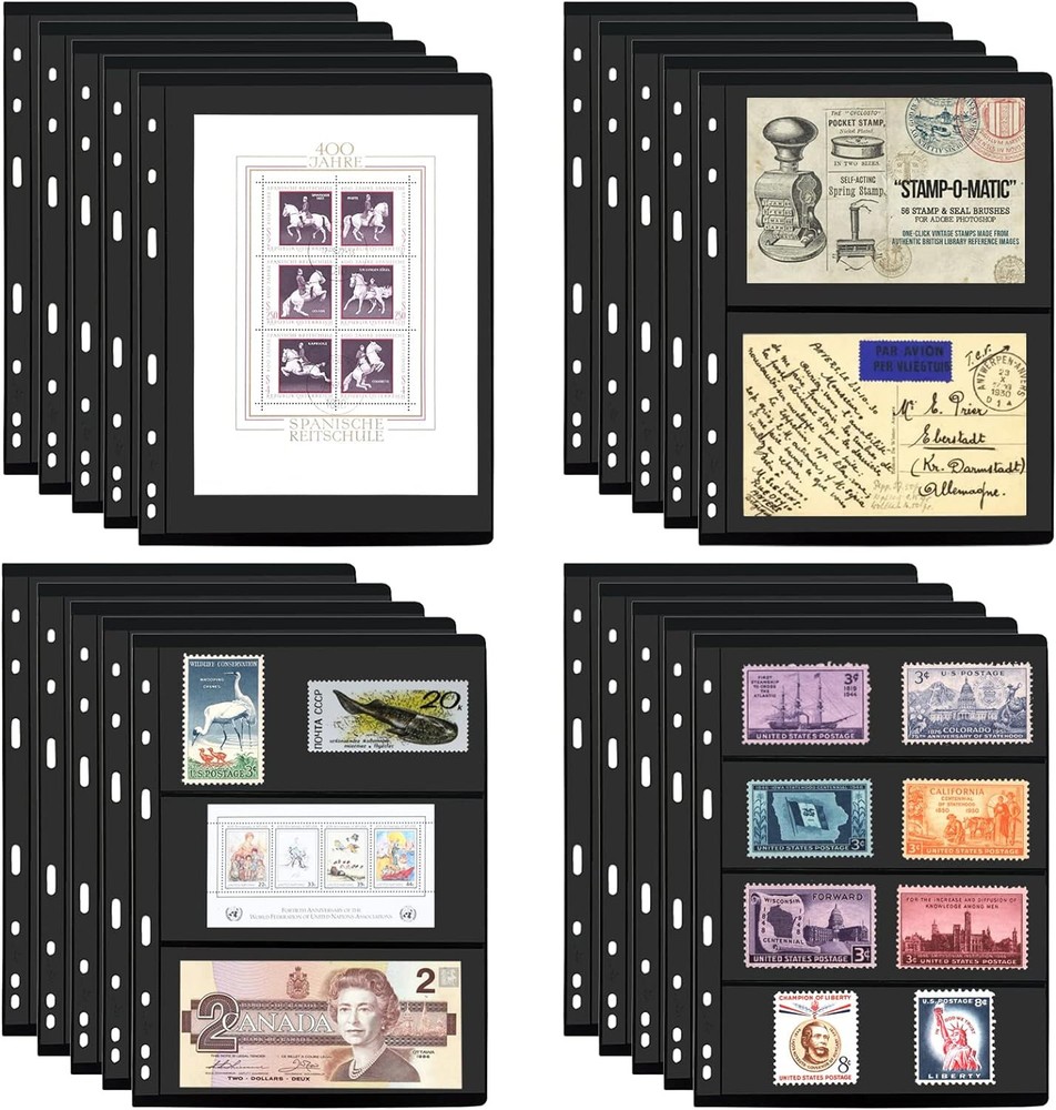 1 Row Stamp Pages for Stamp Album Binder, 10 Sheets Stamp Pages for Collectors