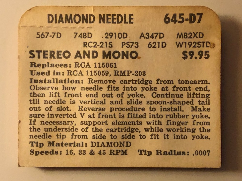 Phonograph Needle 645-D7