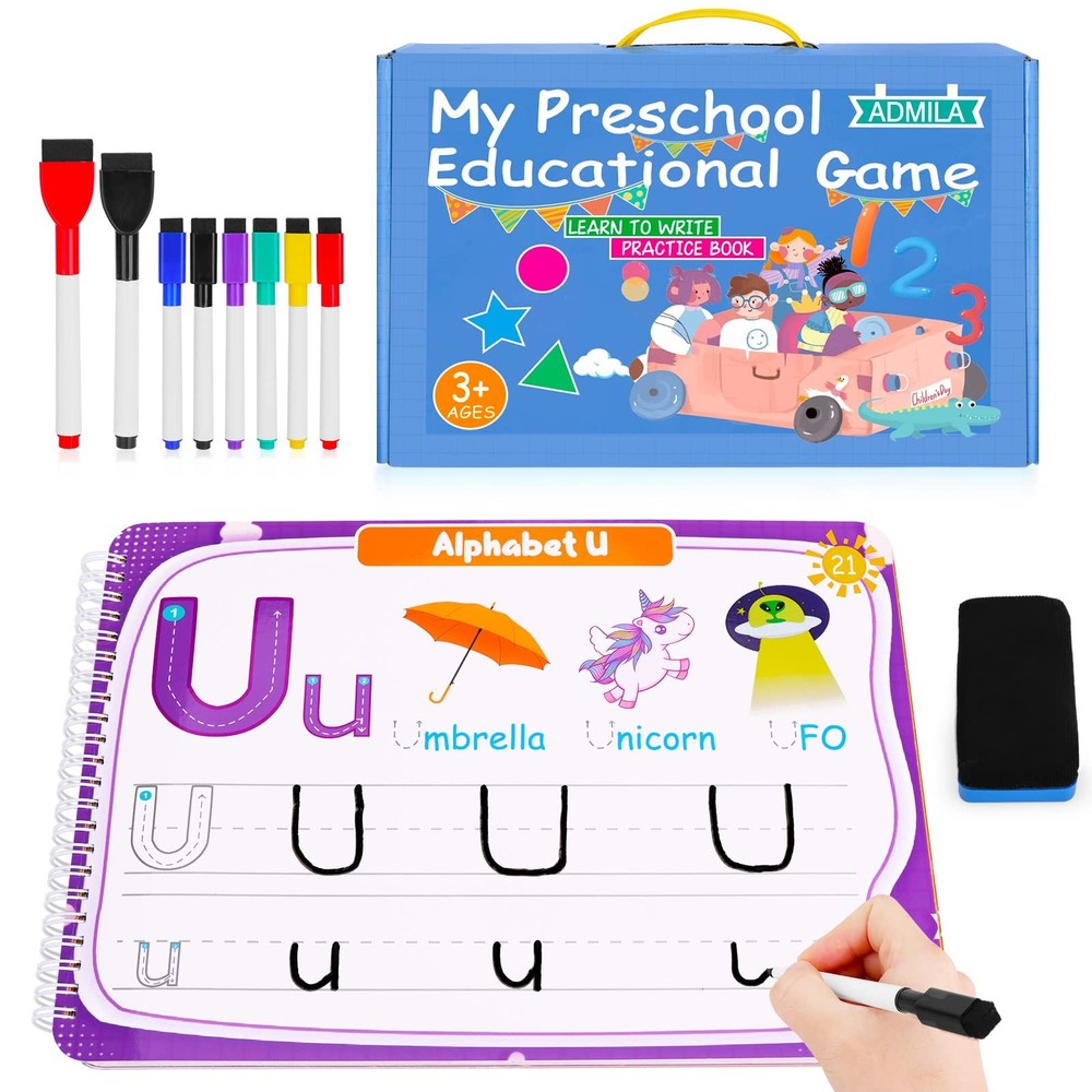 Preschool Learning Activities Educational Workbook, Handwriting Medium, Blue