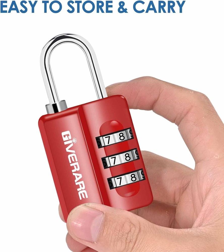 GIVERARE 4 Pack Combination Lock, 3-Digit Padlock Keyless, Small, Red