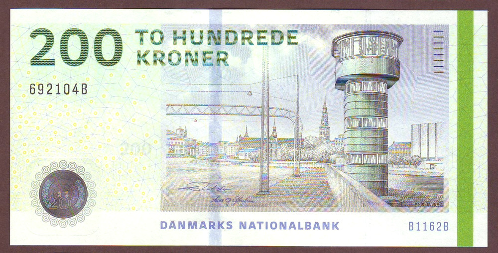 DENMARK  200 Kroner  2016   Prefix B1    Gem UNC
